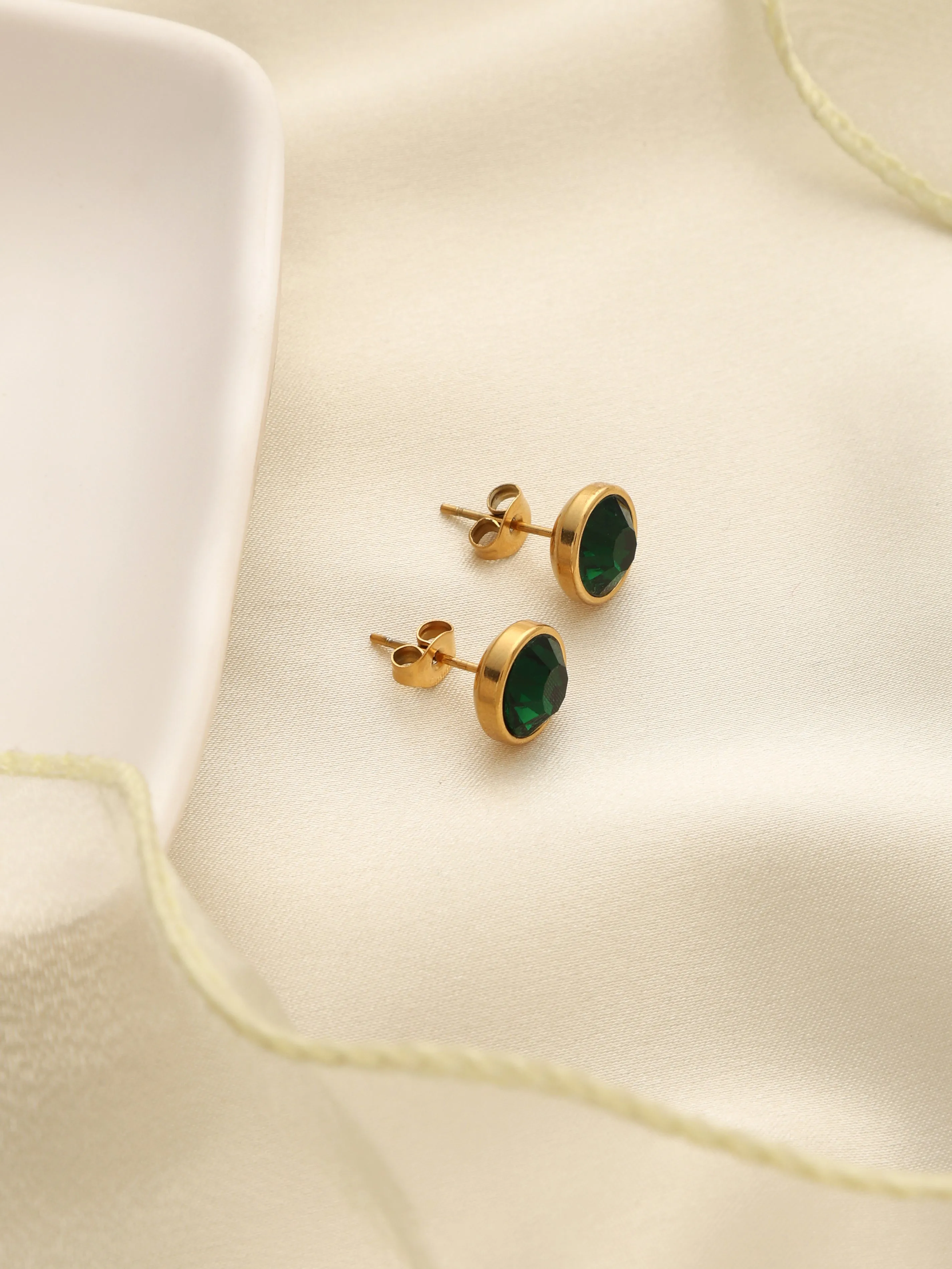 Simple Waterproof Emerald Studs