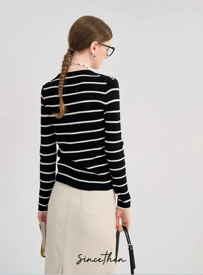 Since Then  |Stripes Wool Long Sleeves Cardigans