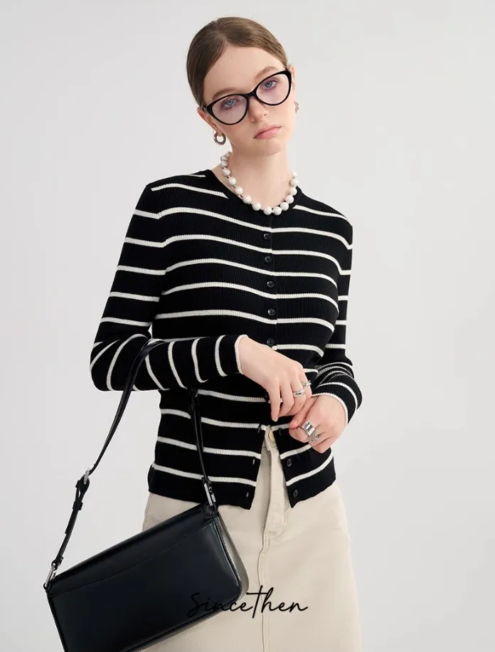 Since Then  |Stripes Wool Long Sleeves Cardigans