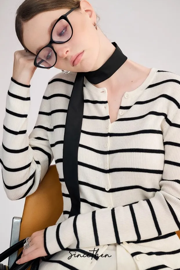 Since Then  |Stripes Wool Long Sleeves Cardigans