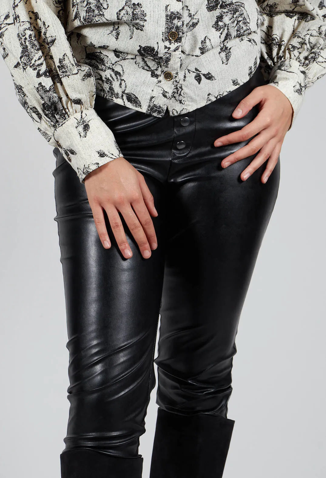 Skinny Eco Leather Trousers in Black