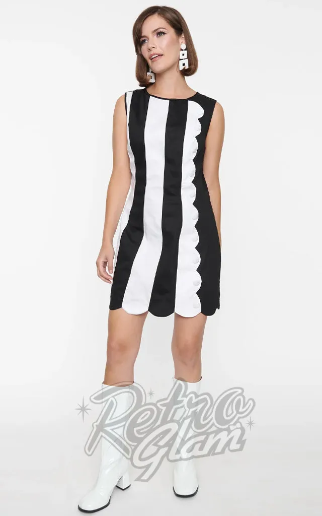 Smak Parlour Black & White Scallop Stripe Mini Dress - M.L left only