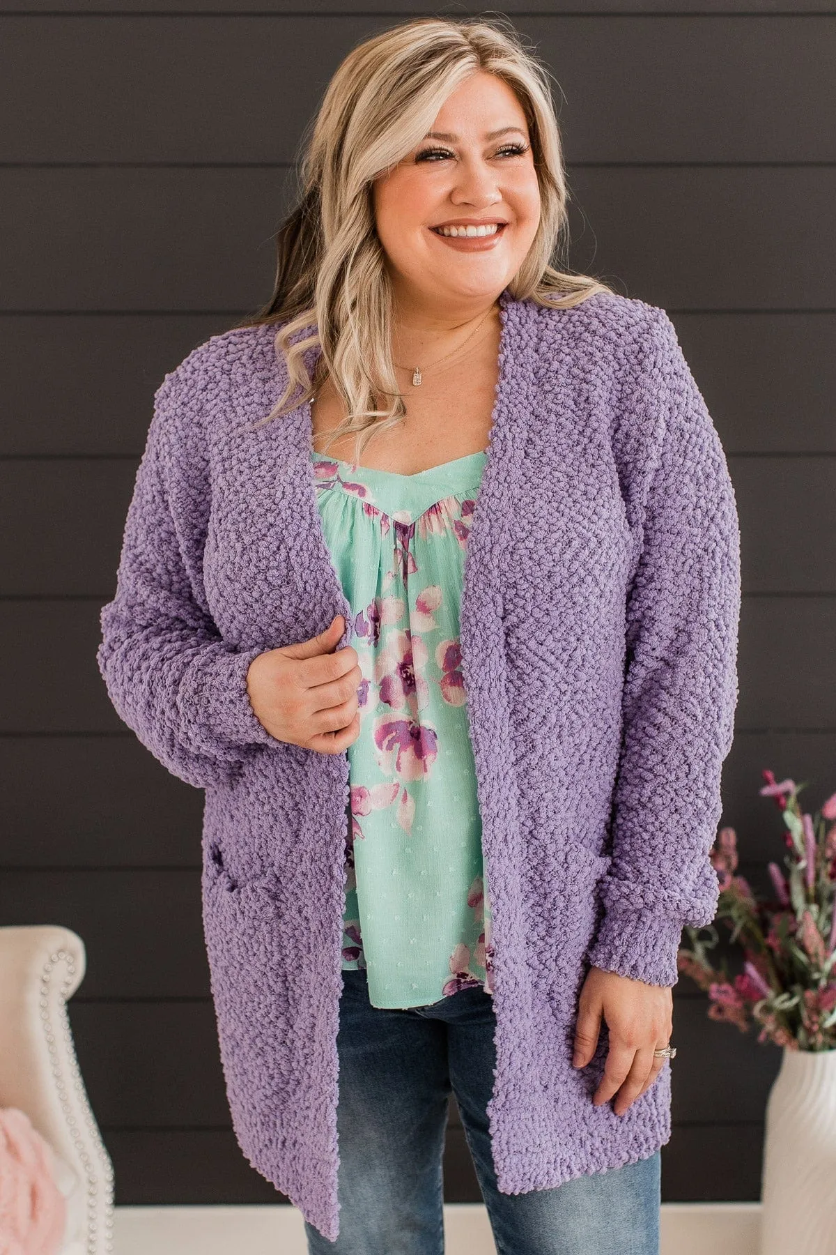 Take Another Look Popcorn Cardigan- Lavender