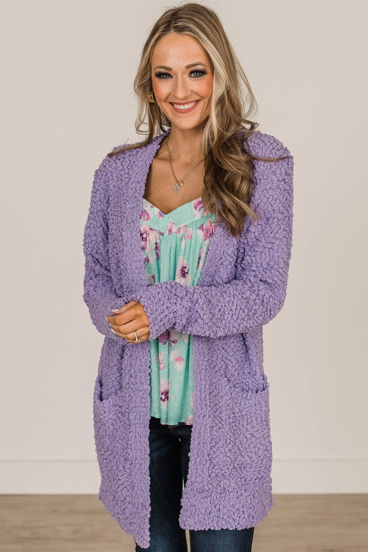 Take Another Look Popcorn Cardigan- Lavender