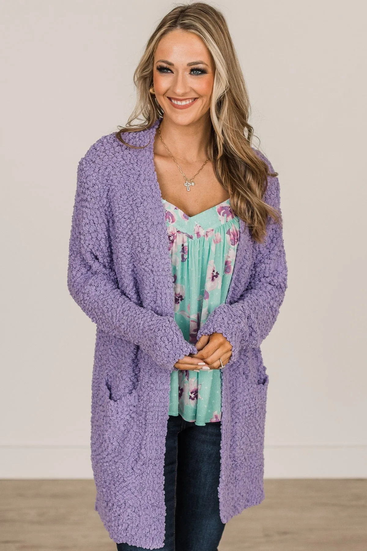 Take Another Look Popcorn Cardigan- Lavender