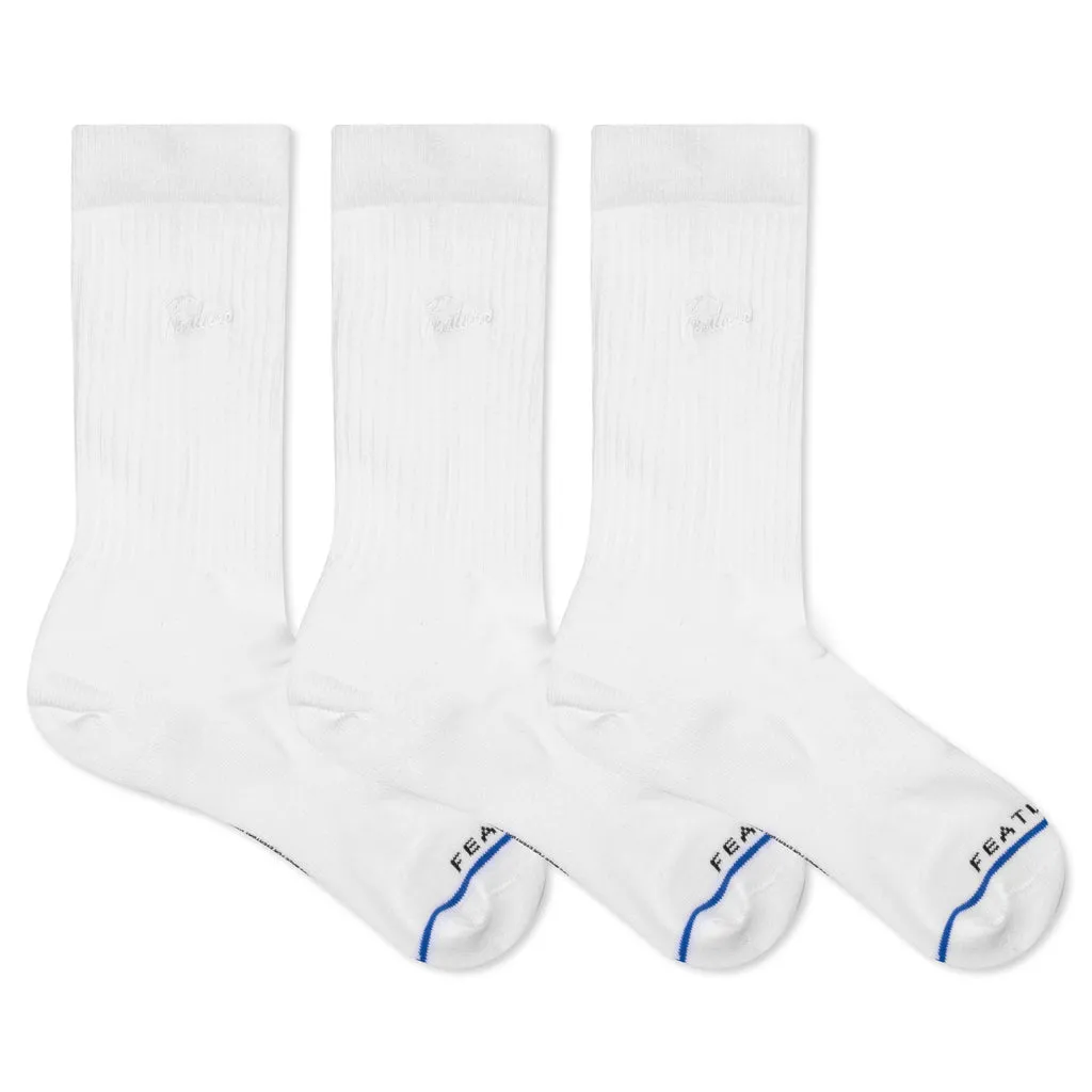 Tonal Script Crew Sock - White (3-Pack)