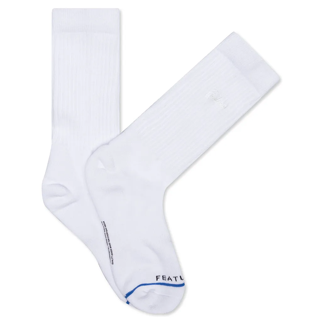 Tonal Script Crew Sock - White (3-Pack)