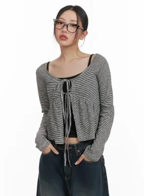 U-Neck Stripe Strap Cardigan CA415