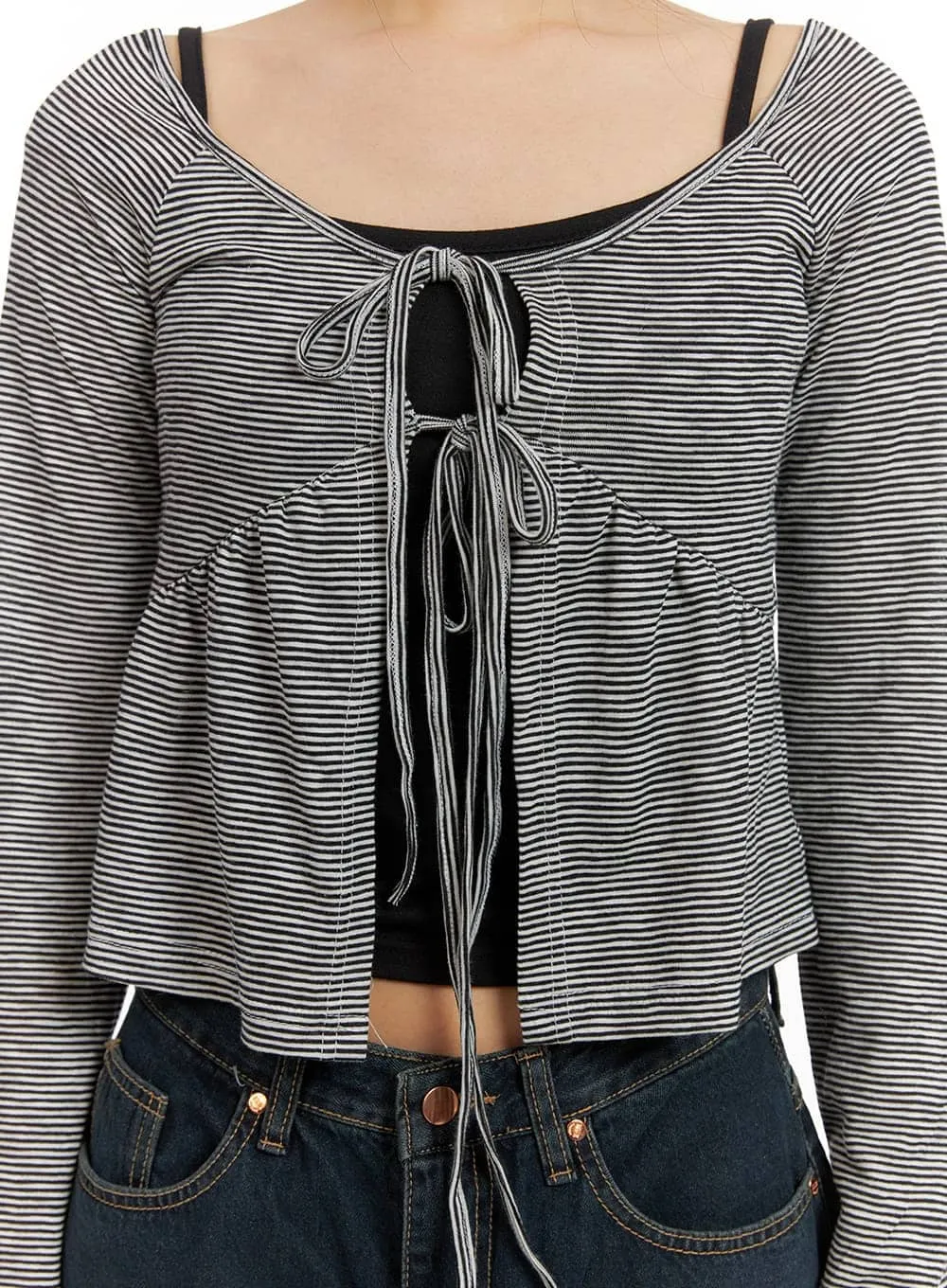 U-Neck Stripe Strap Cardigan CA415