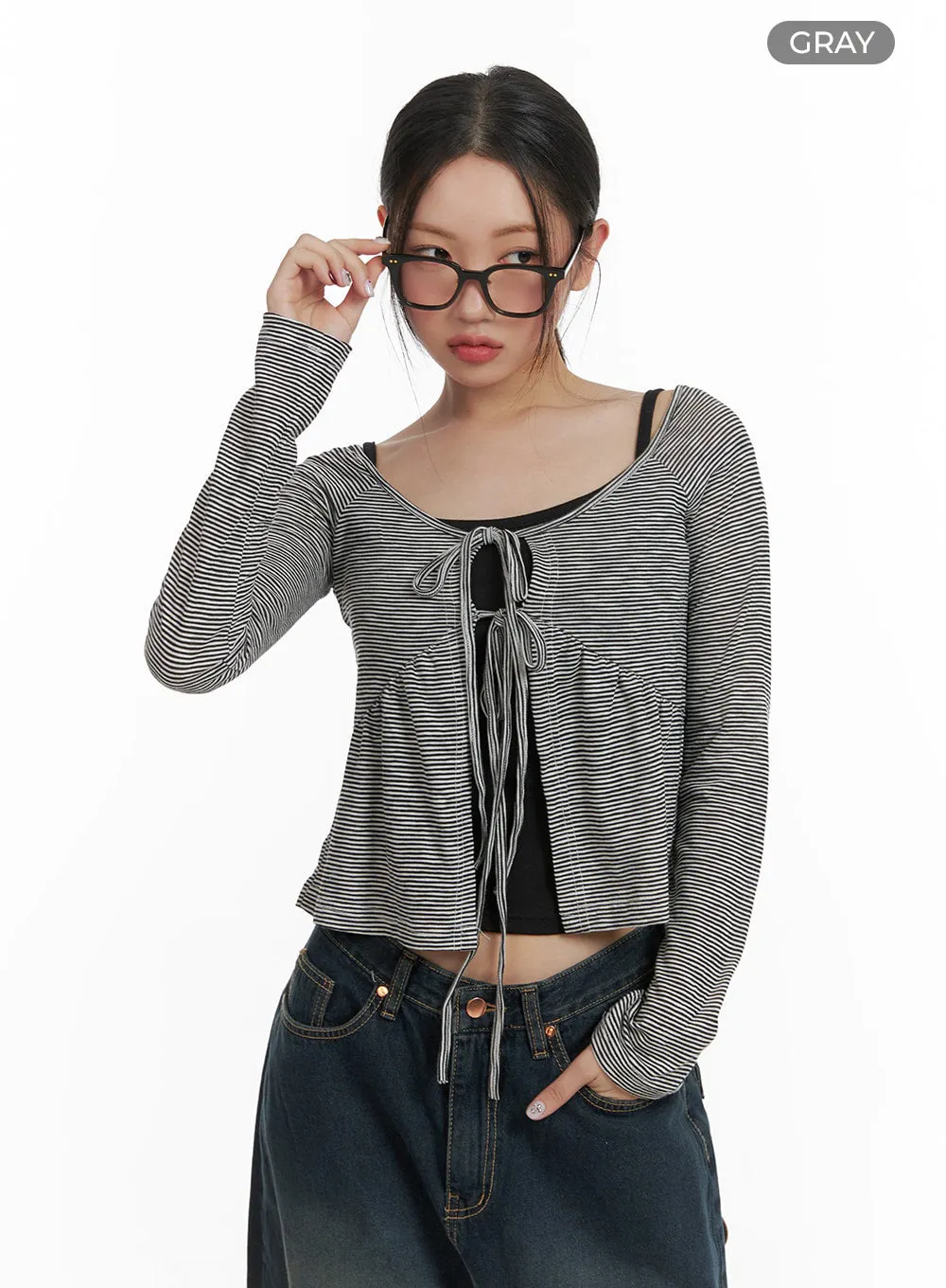 U-Neck Stripe Strap Cardigan CA415