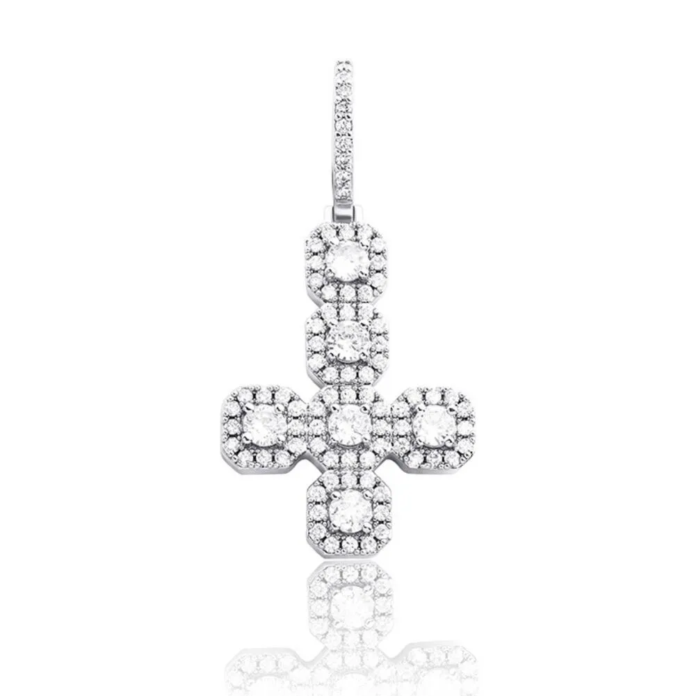 Upside Down Cluster Cross Iced Out Hip Hop Pendant