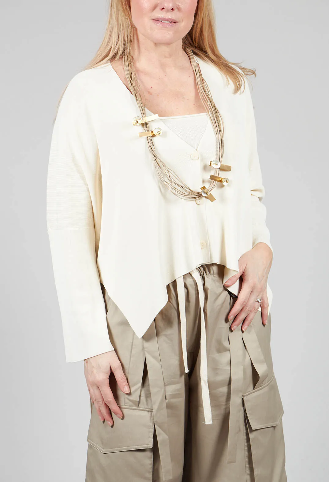 V-Neck Boxy Cardigan in White