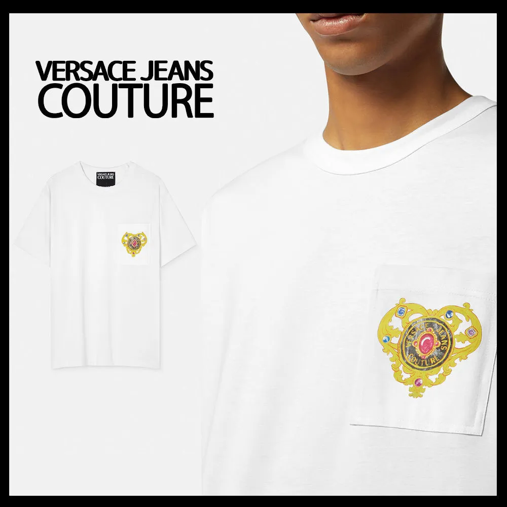 VERSACE JEANS  |Crew Neck Heart Unisex Street Style Plain Cotton