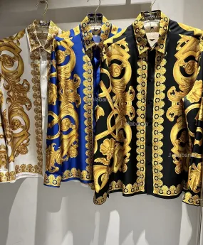 VERSACE  |Silk Long Sleeves Logo Luxury Shirts