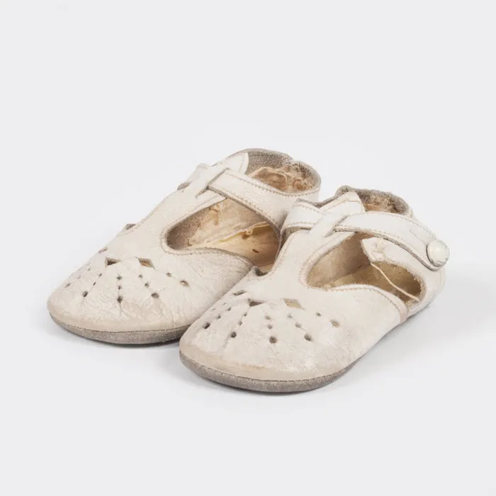 Vintage Baby Leather T-Strap Shoes White