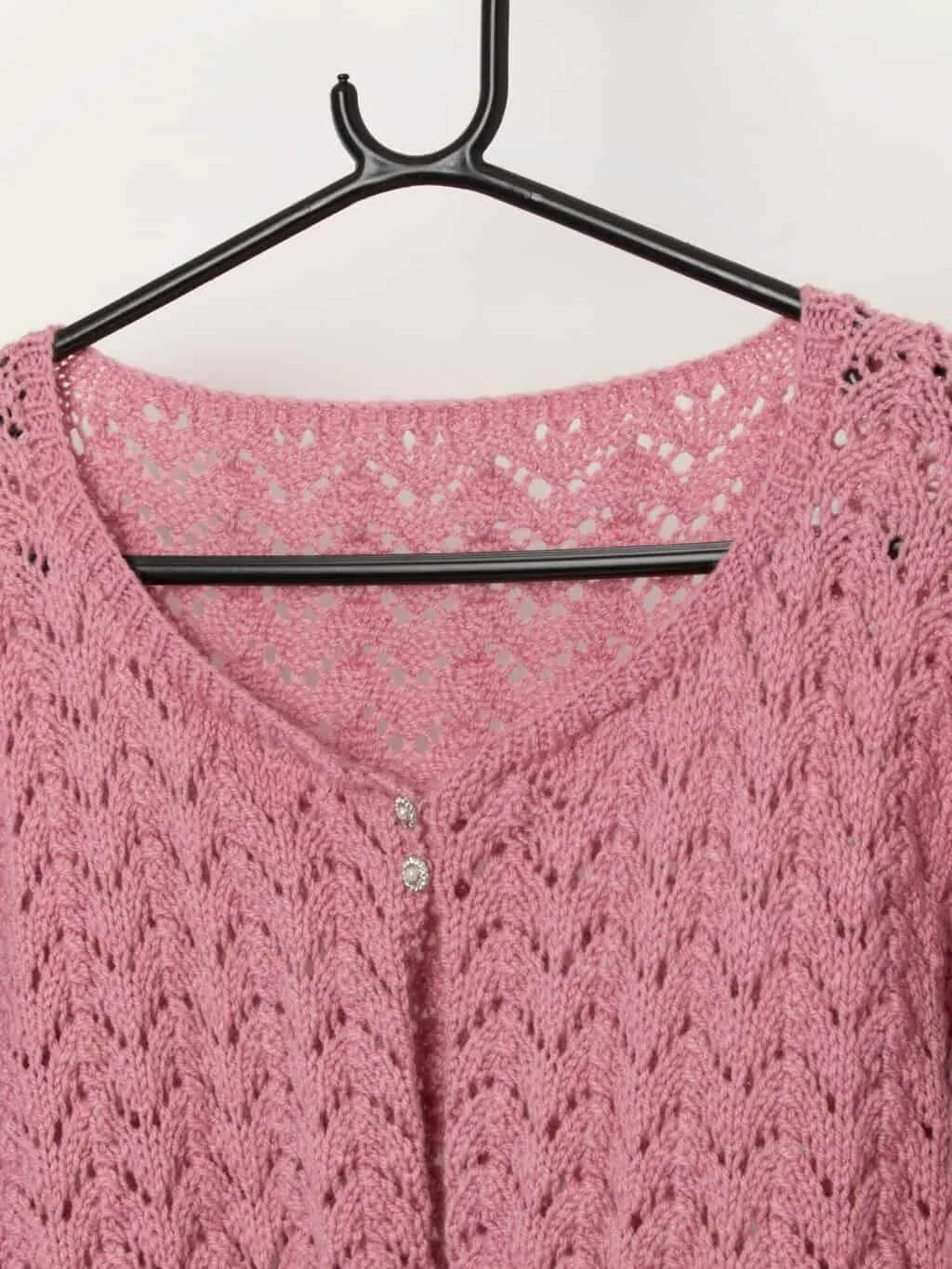 Vintage handknitted pink cardigan with three quarter sleeves – Small