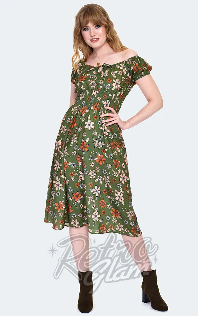 Voodoo Vixen Green Floral Peasant Dress