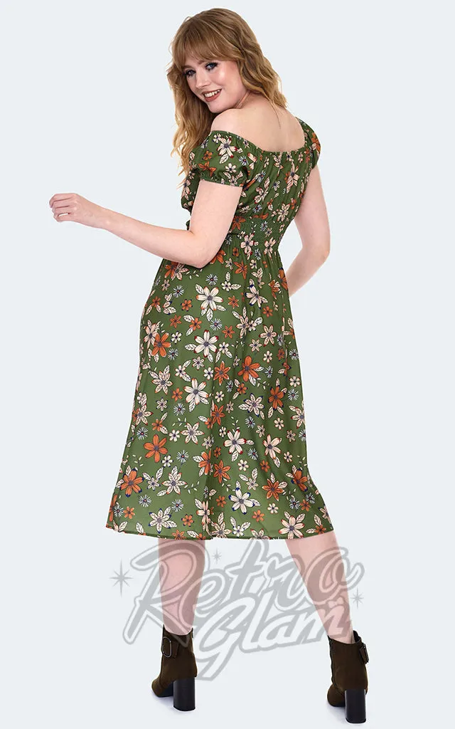 Voodoo Vixen Green Floral Peasant Dress