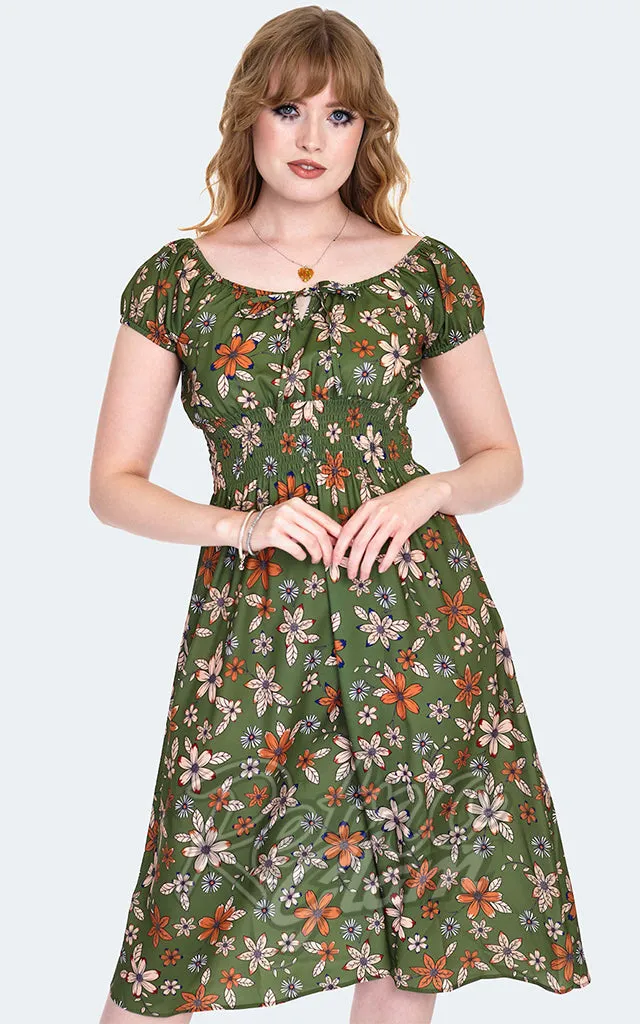 Voodoo Vixen Green Floral Peasant Dress