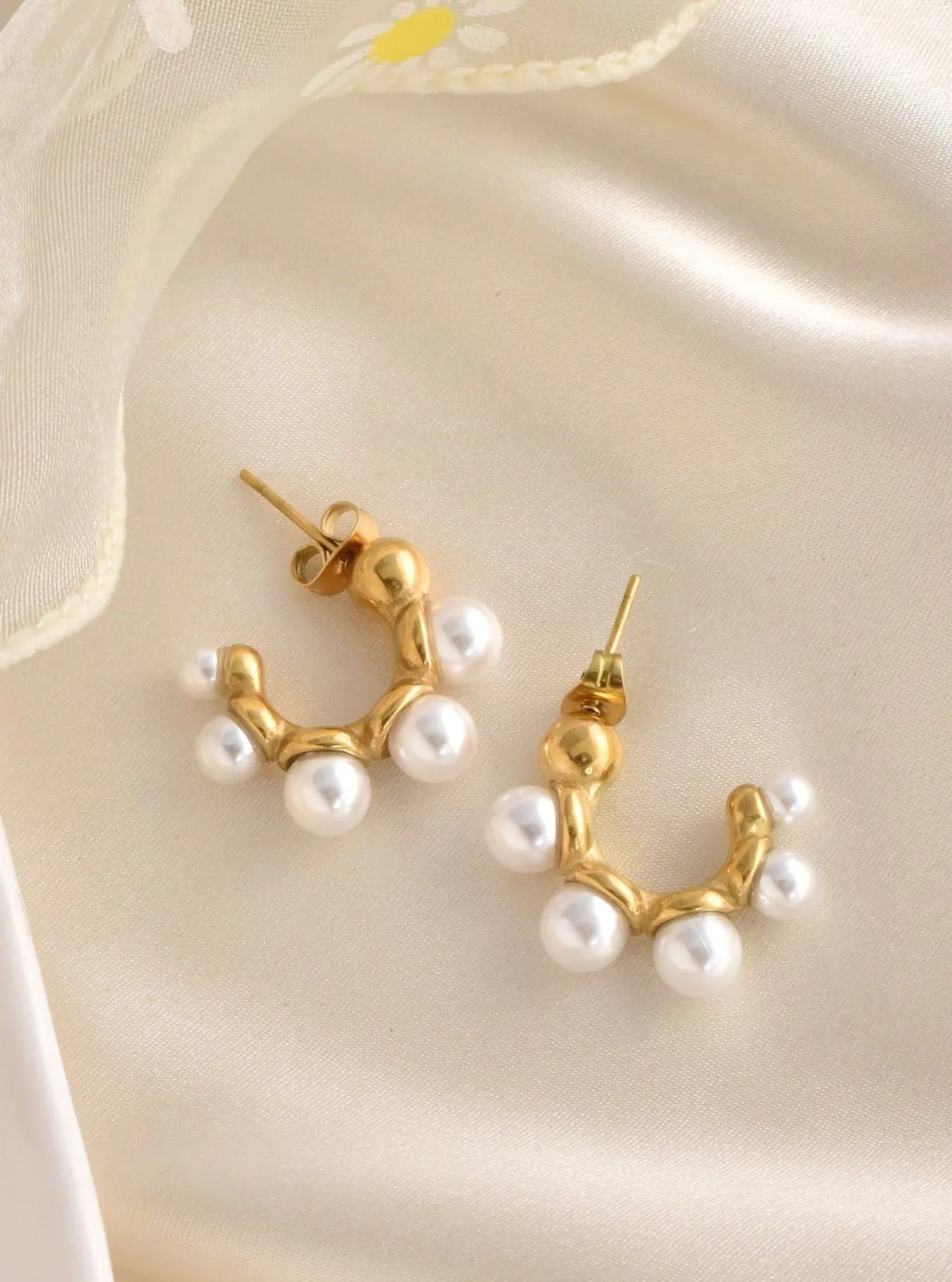 Waterproof Pearl Hoop Earrings