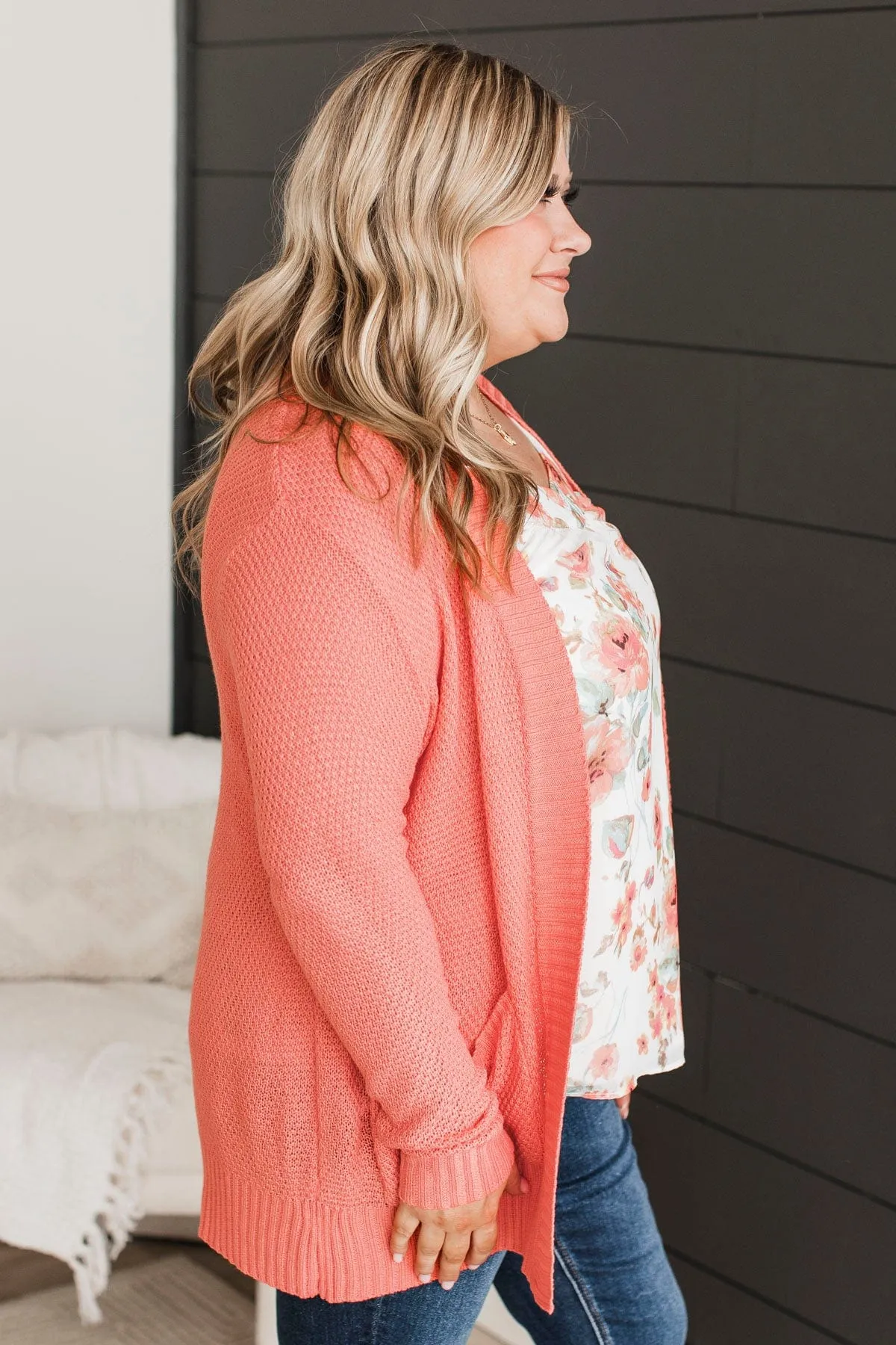 Welcoming To You Knitted Cardigan- Coral