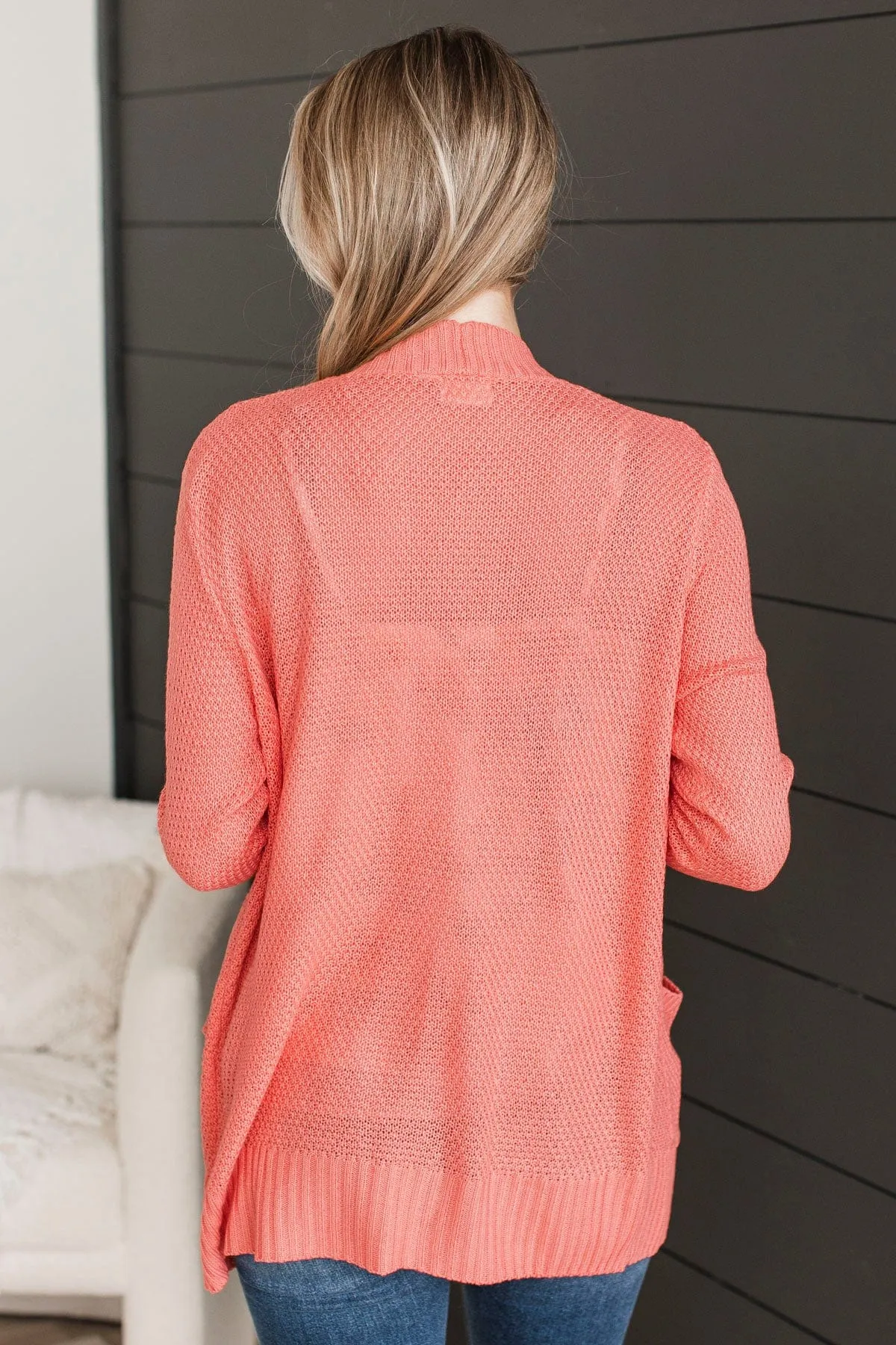 Welcoming To You Knitted Cardigan- Coral