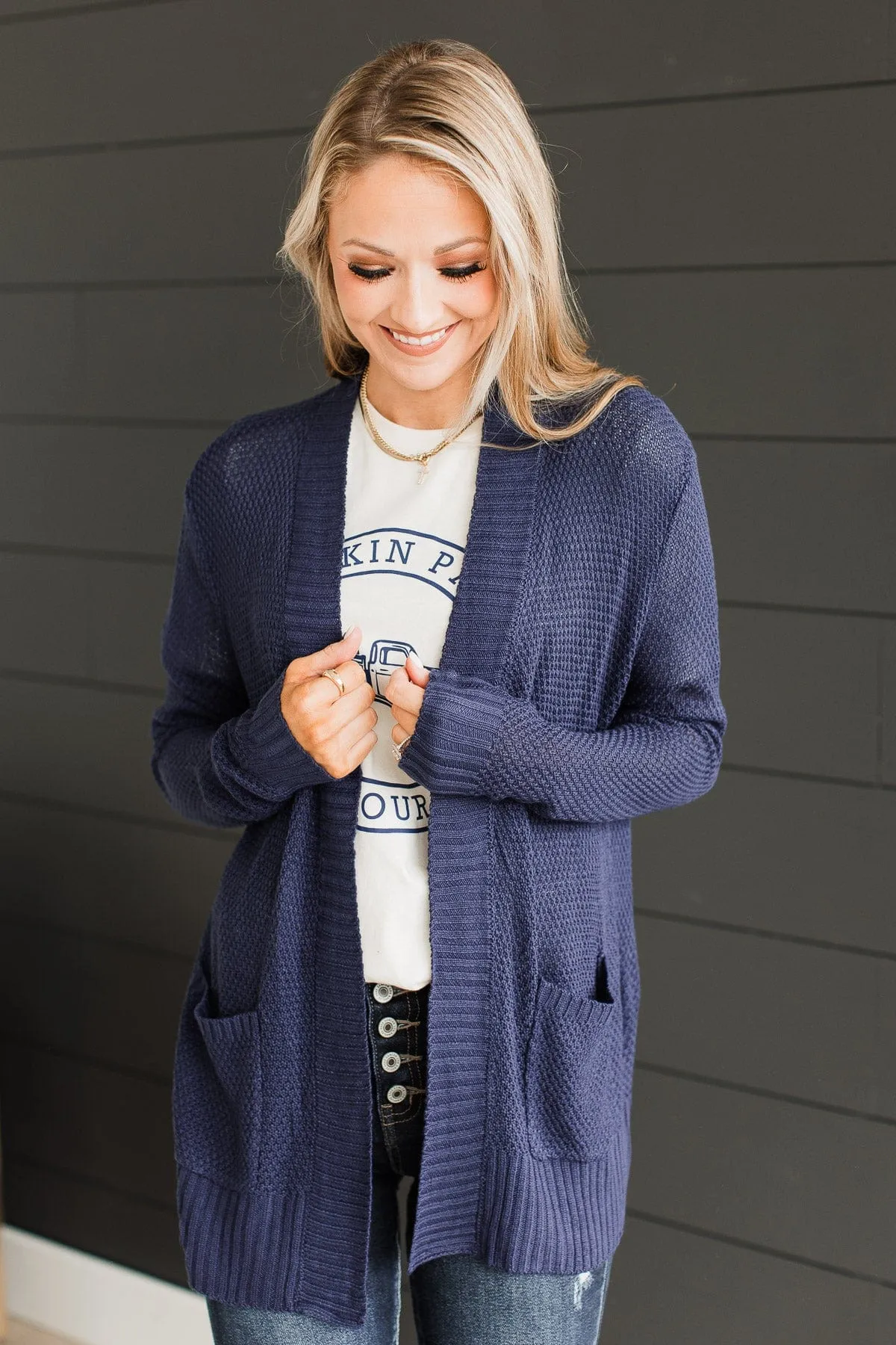 Welcoming To You Knitted Cardigan- Navy