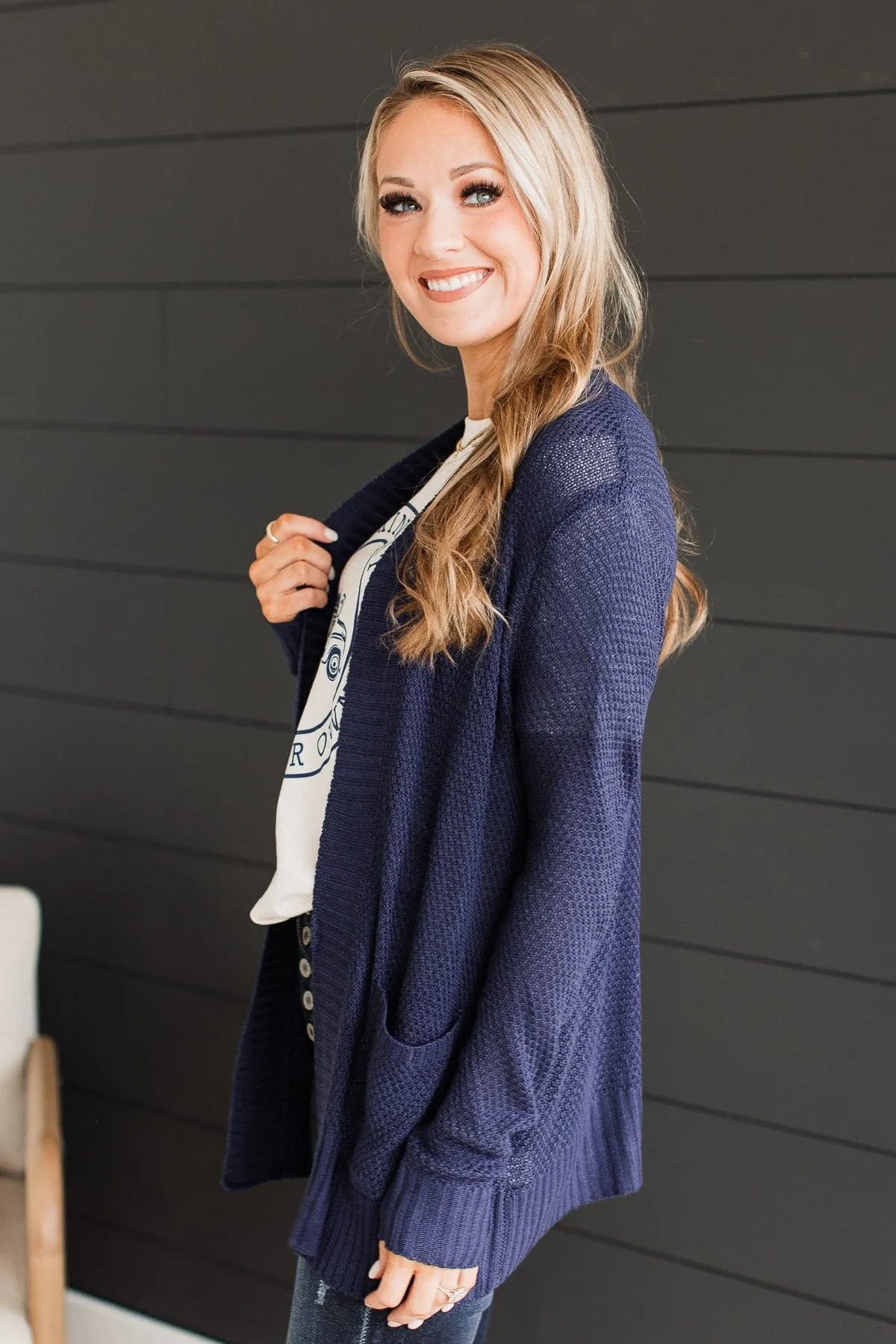 Welcoming To You Knitted Cardigan- Navy