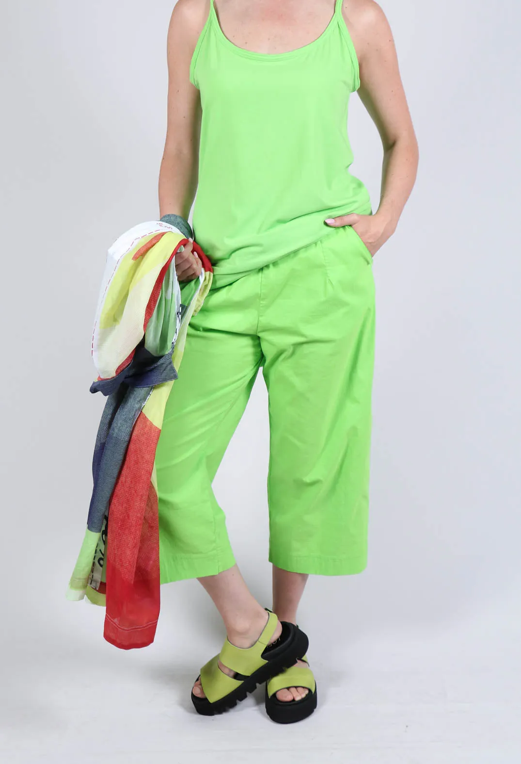 Wide Leg Cropped Trousers in Lime