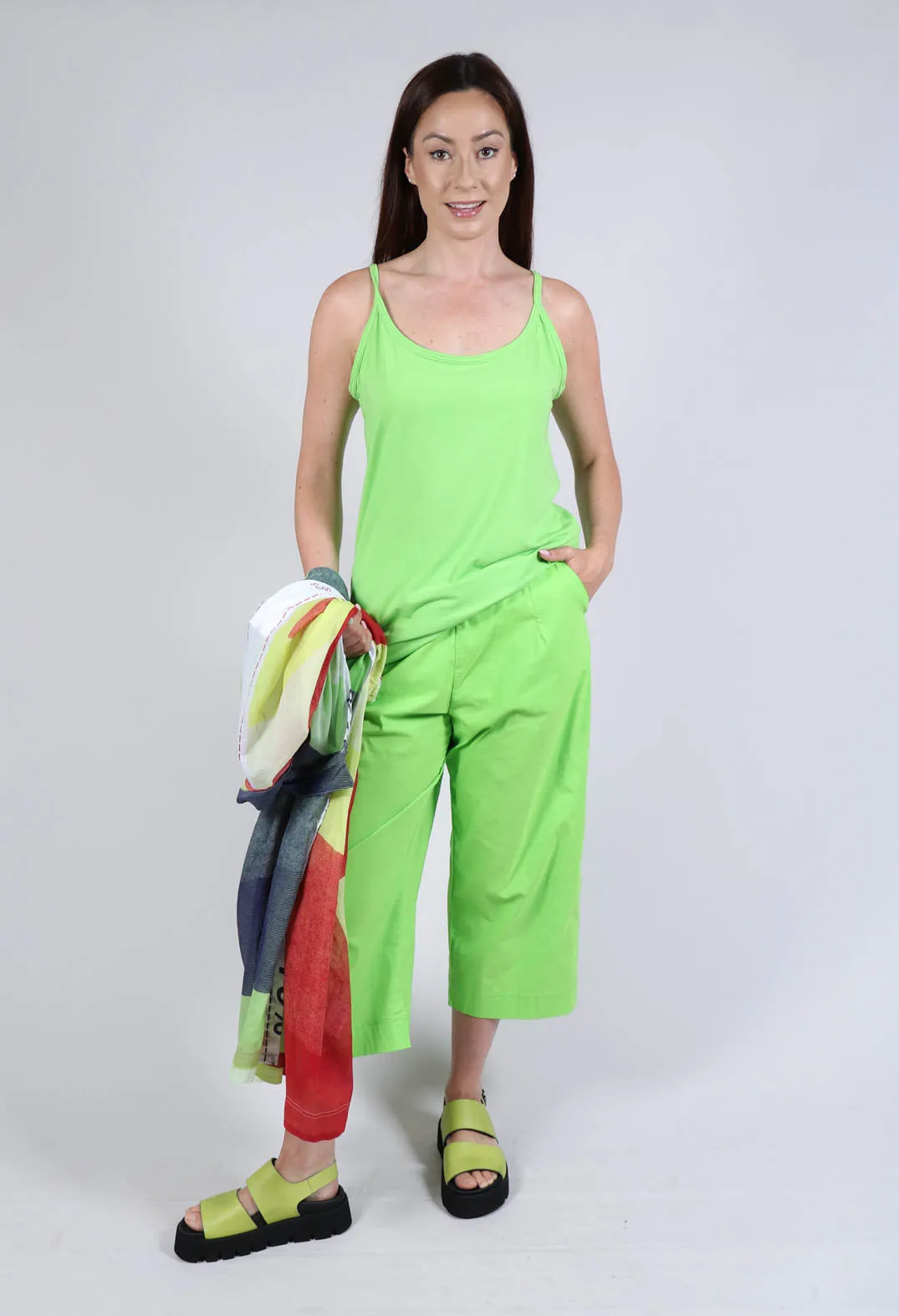 Wide Leg Cropped Trousers in Lime