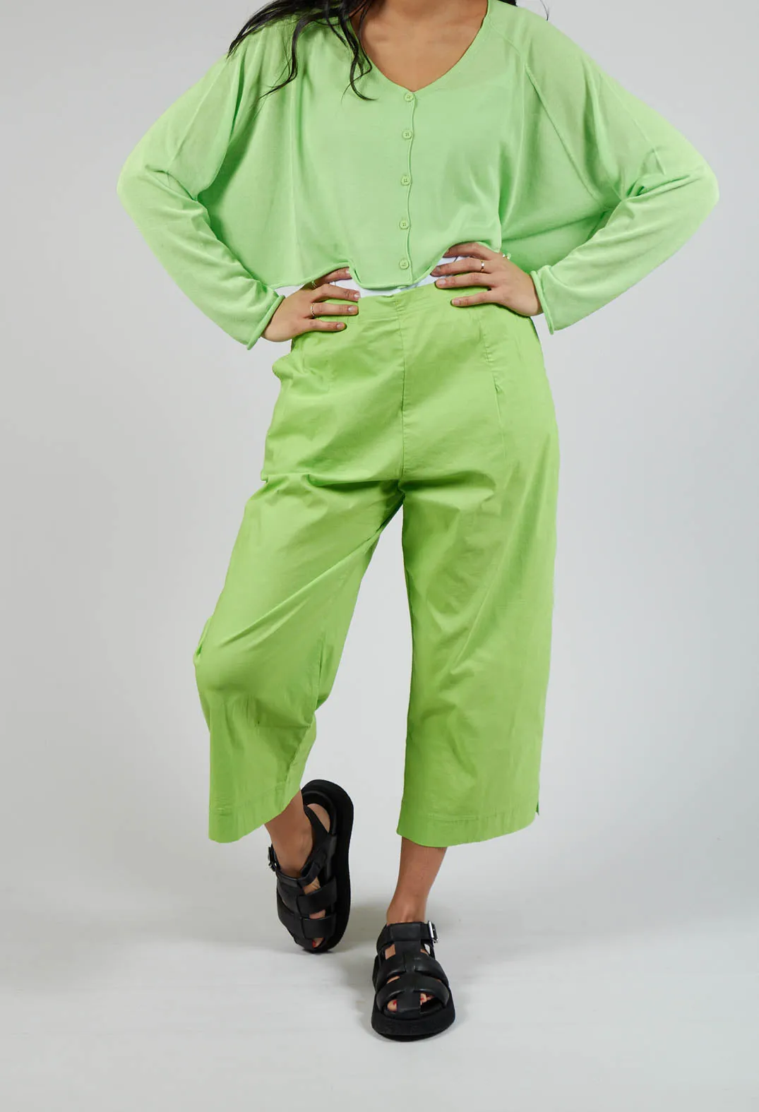 Wide Leg Cropped Trousers in Lime