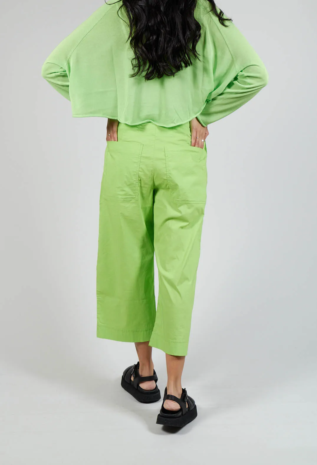 Wide Leg Cropped Trousers in Lime