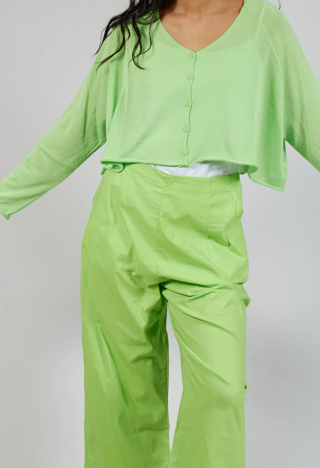 Wide Leg Cropped Trousers in Lime