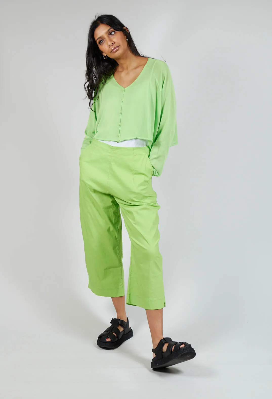 Wide Leg Cropped Trousers in Lime