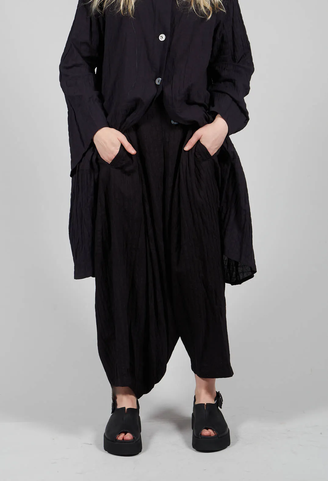 Wide Leg Dropcrotch Trousers in Black