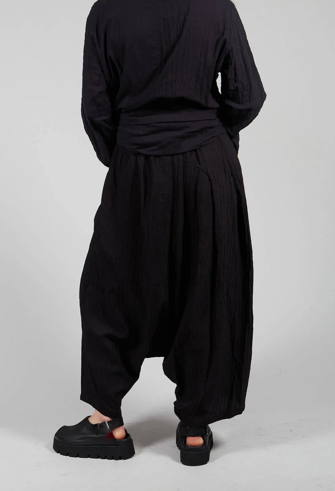 Wide Leg Dropcrotch Trousers in Black