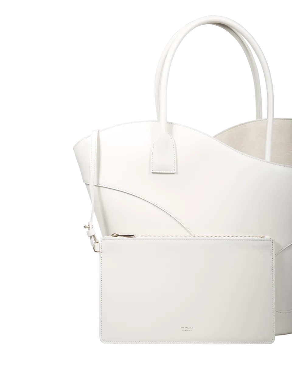 WOMAN FERRAGAMO WHITE CALF LEATHER C.OUT L TOTE BAG