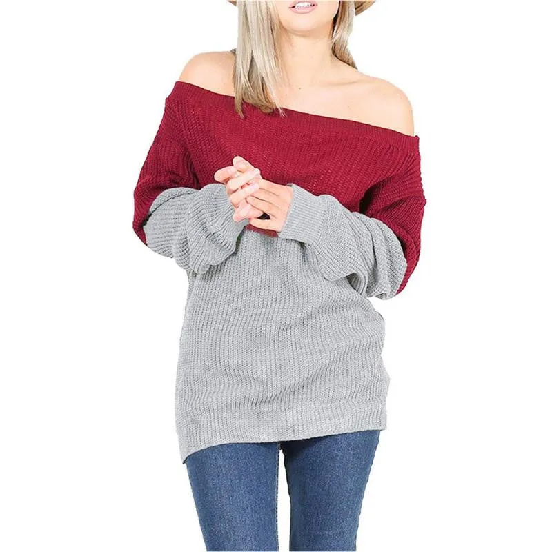 Women Winter Clothing Sweater Patchwork Color Long Sleeve Loose Casual Pullovers Warm Knitwear Poncho Feminino Inverno#B12 SM6