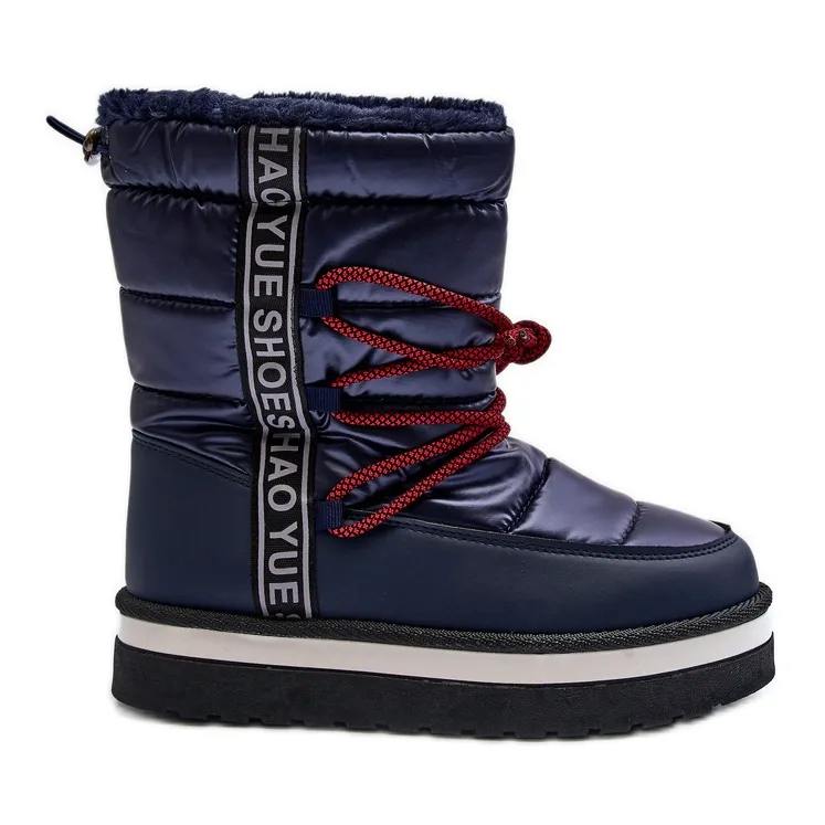 Women's Snow Boots With Laces Navy Blue Lilara