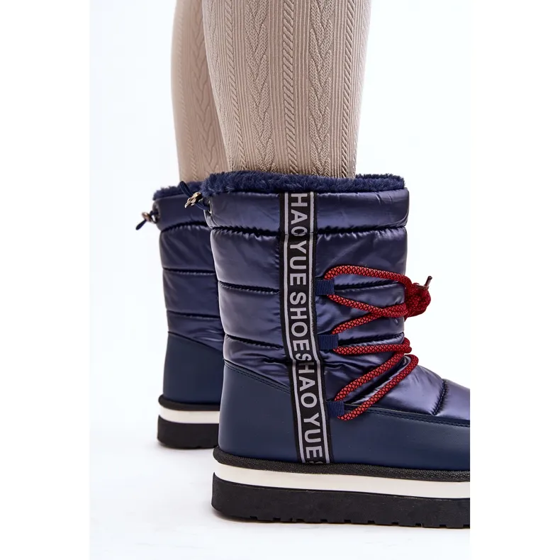 Women's Snow Boots With Laces Navy Blue Lilara