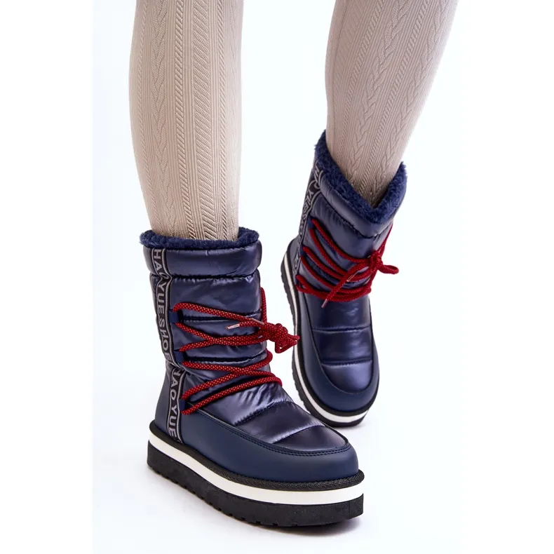 Women's Snow Boots With Laces Navy Blue Lilara