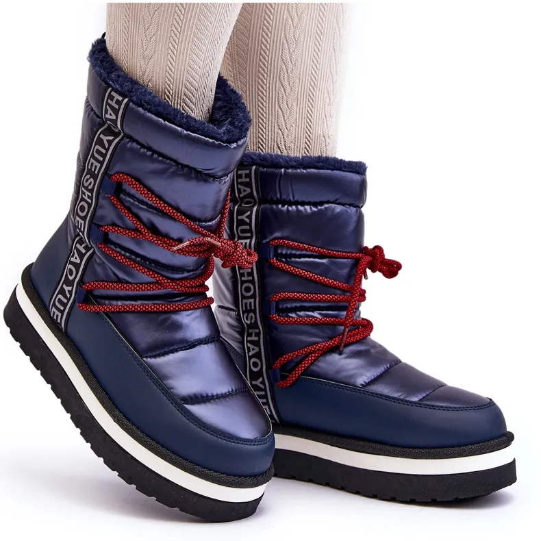 Women's Snow Boots With Laces Navy Blue Lilara