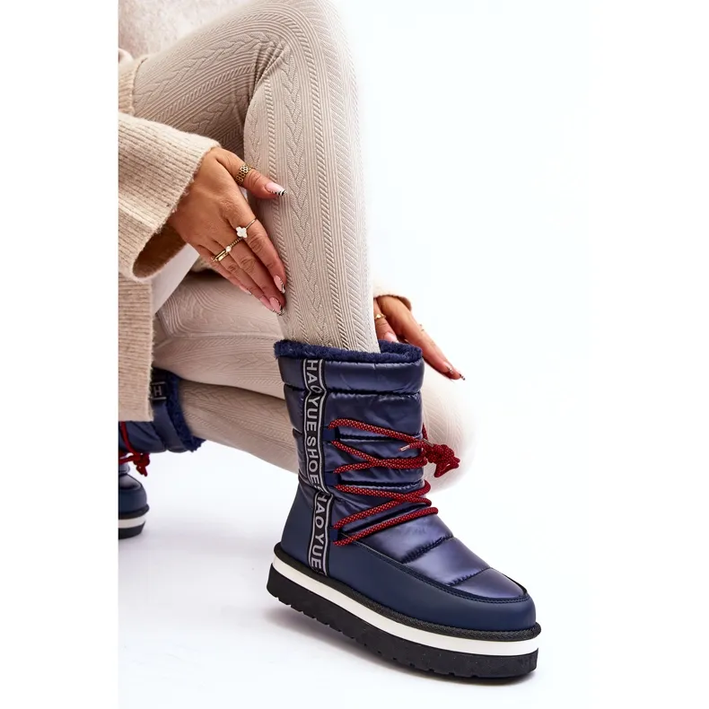 Women's Snow Boots With Laces Navy Blue Lilara