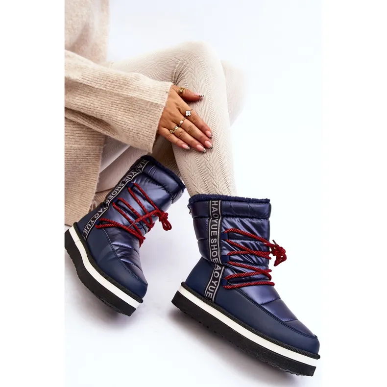 Women's Snow Boots With Laces Navy Blue Lilara