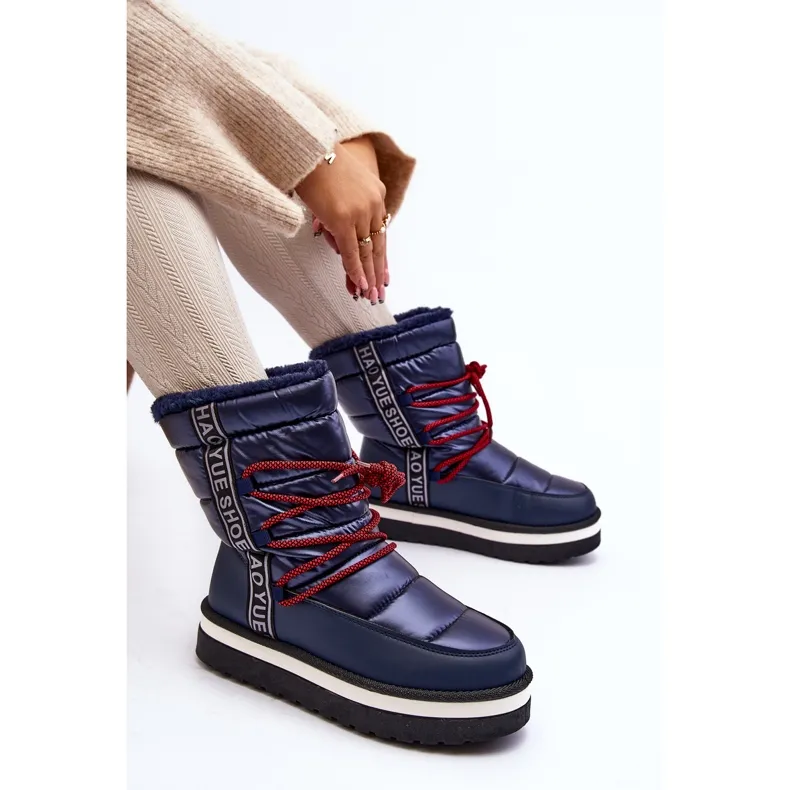 Women's Snow Boots With Laces Navy Blue Lilara