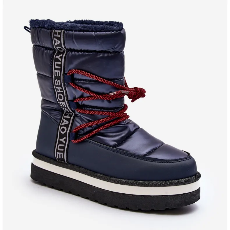 Women's Snow Boots With Laces Navy Blue Lilara