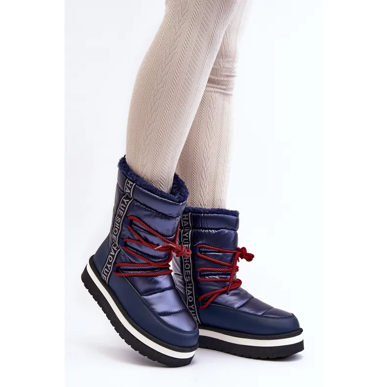 Women's Snow Boots With Laces Navy Blue Lilara