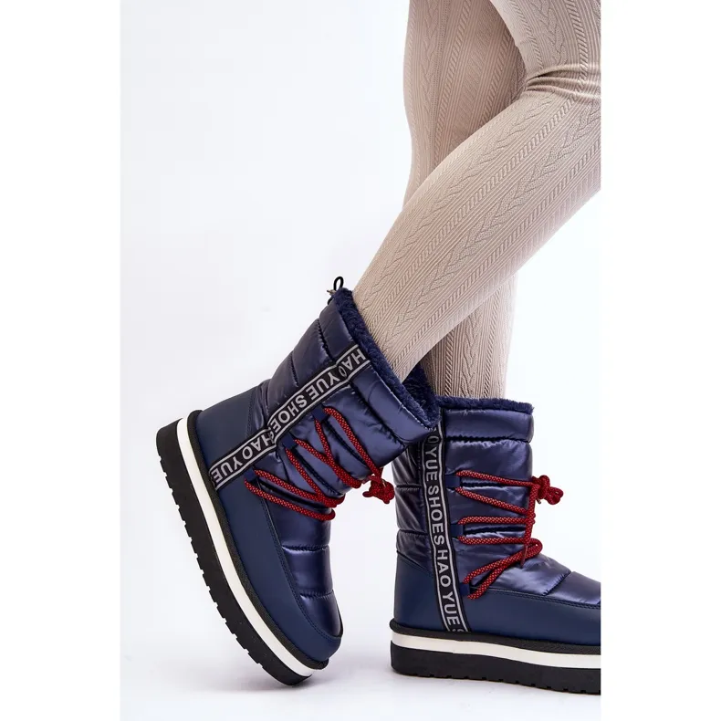 Women's Snow Boots With Laces Navy Blue Lilara