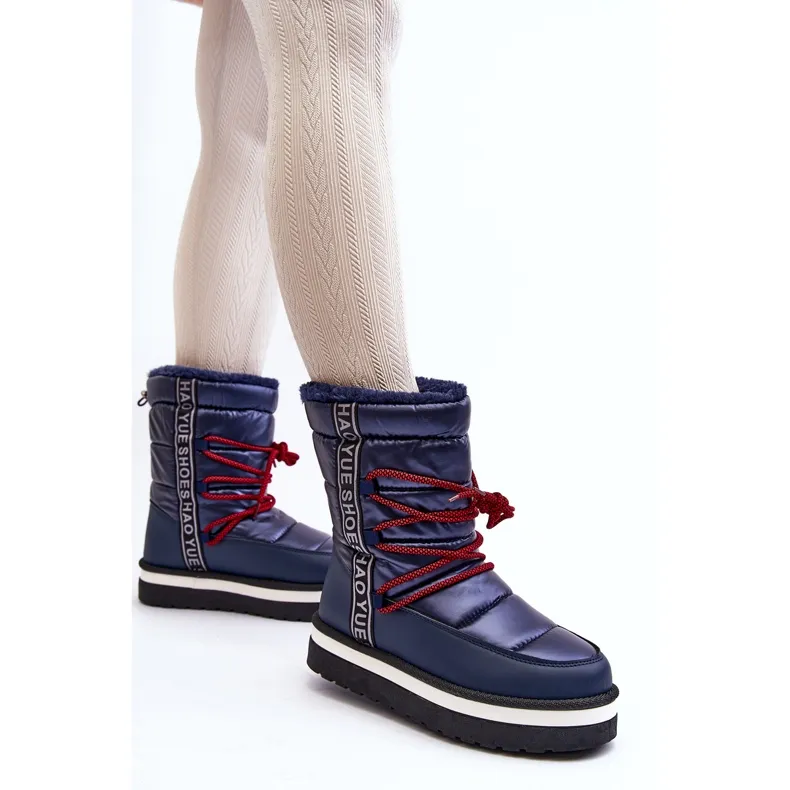 Women's Snow Boots With Laces Navy Blue Lilara