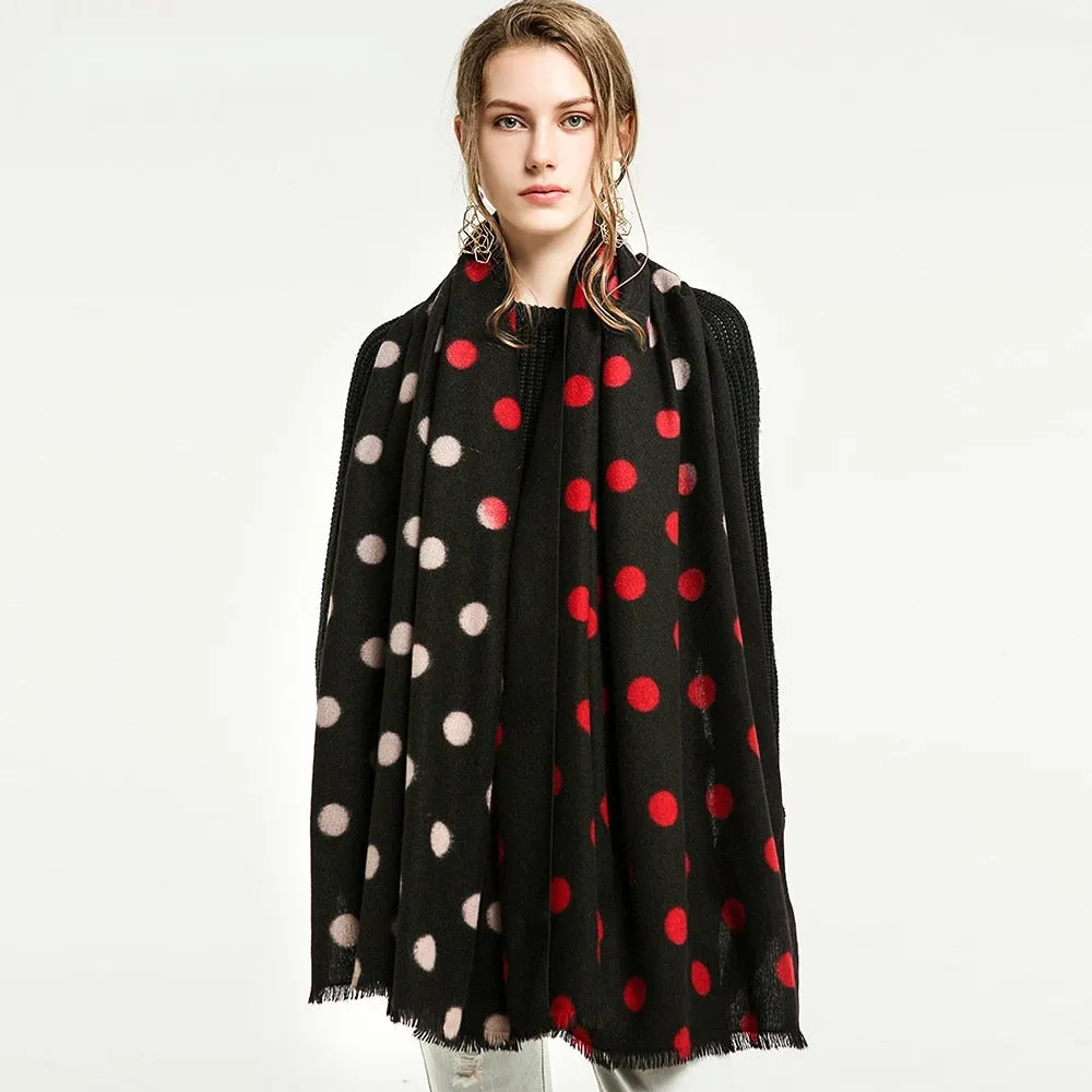 Women's Designer Winter Warm Cashmere Polka Dots Printed Shawls